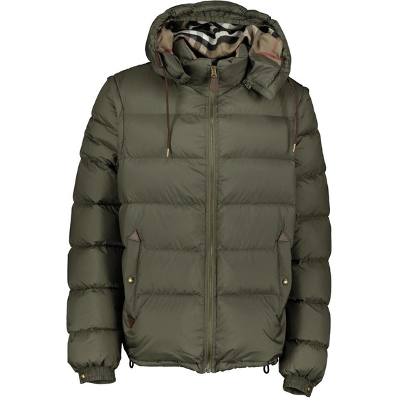 BURBERRY BASFORD 2 IN 1 OLIVE GREEN CHECK DETACHABLE HOODED DOWN PUFFER JACKET S